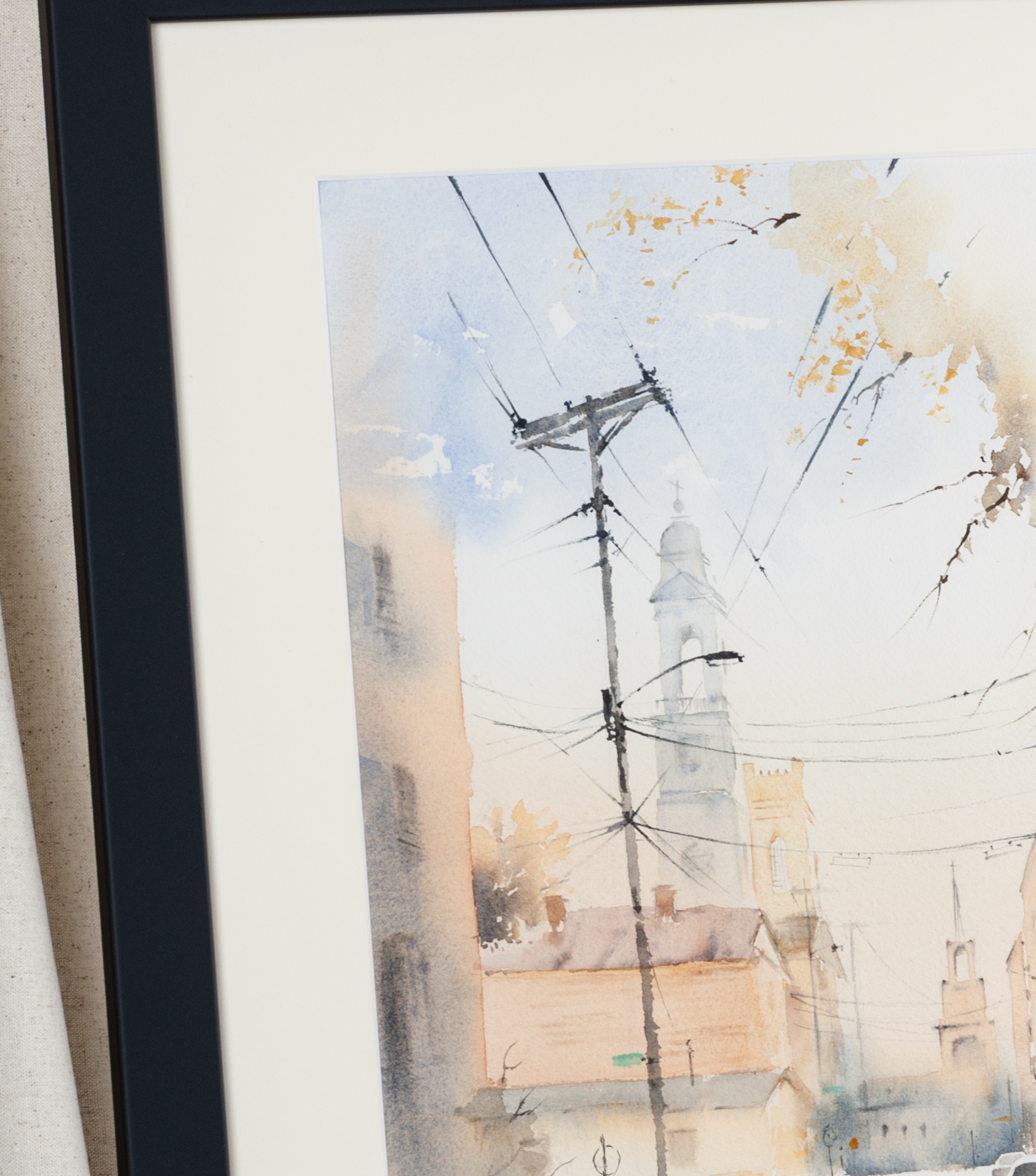 Framed Holy City Charleston artwork shown at an angle, ready to hang as luxury home décor
