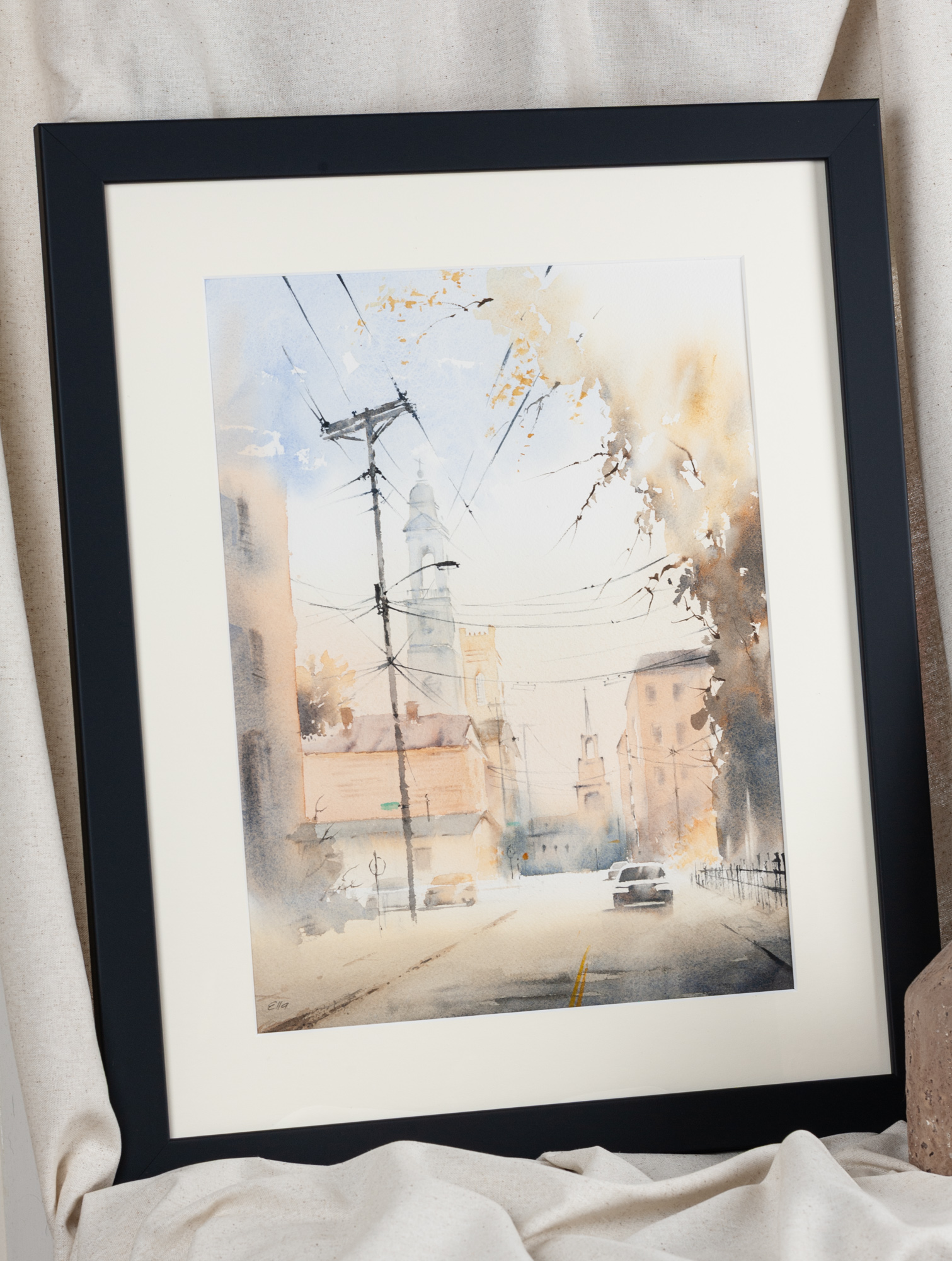 Holy City Charleston artwork displayed in a black frame, elegant wall art for home décor