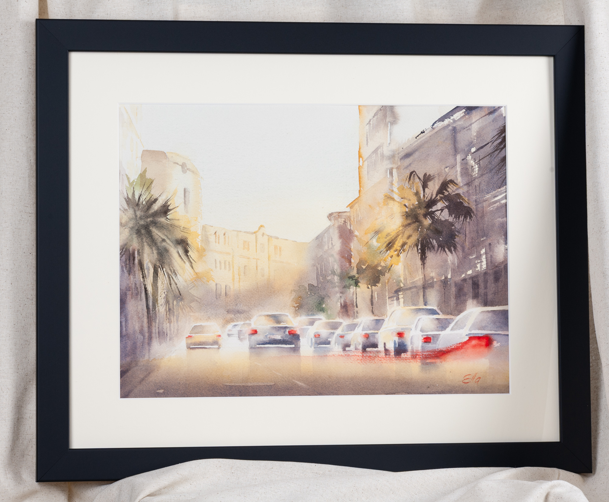 King Street Charleston artwork displayed in a black frame, elegant wall art for home décor