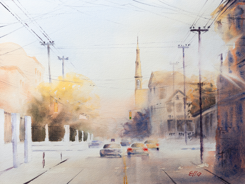 Charleston artwork of Citadel Square Church in morning light, an elegant Southern keepsake gift